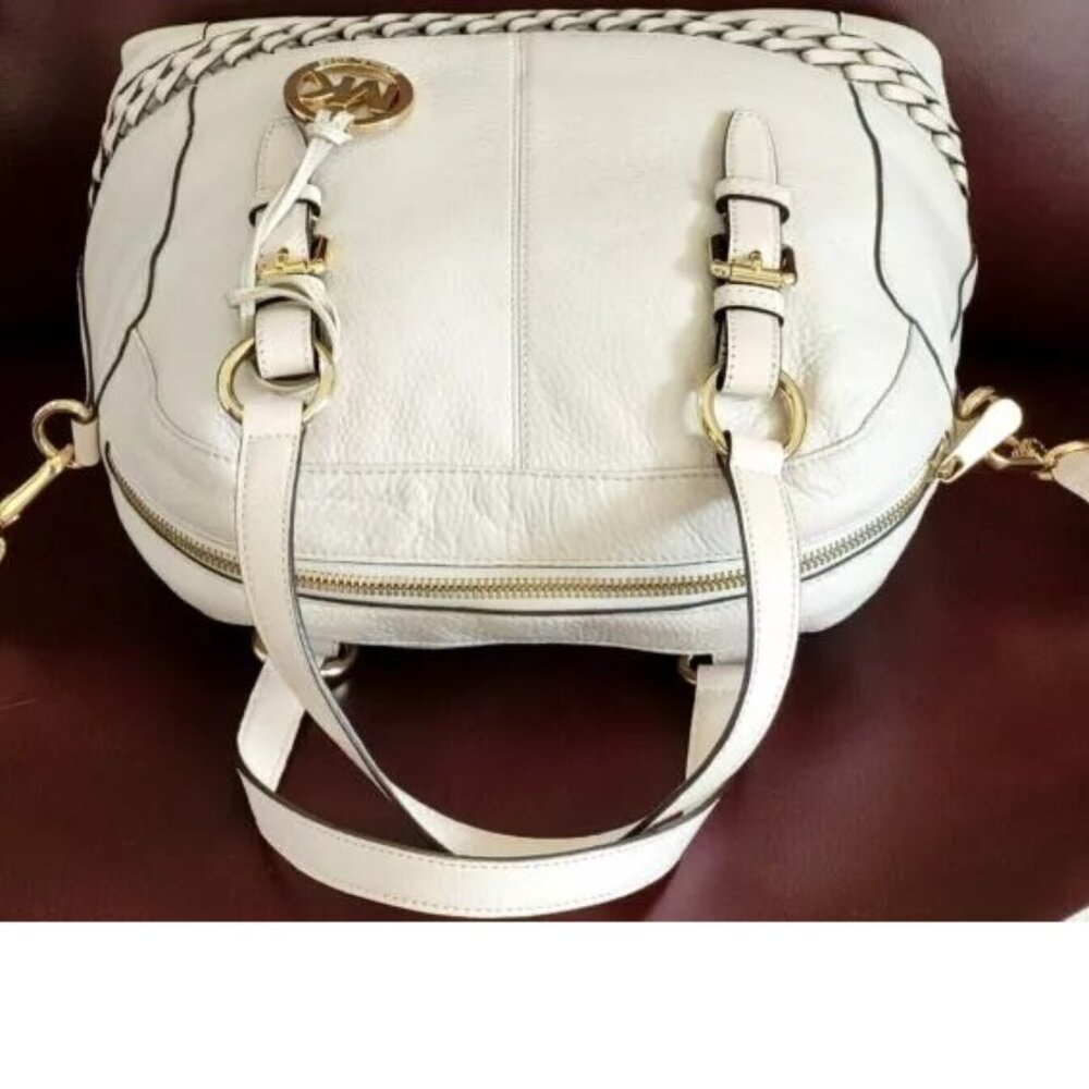 MICHAEL KORS GLADSTONE VANILLA LEATHER LG SATCHEL BAG NWT! - Picture 7 of 12